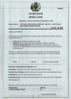远东资源有限公司于10月16日获取了所罗门群岛SAN JORGE岛7800公顷镍矿区的开采准证